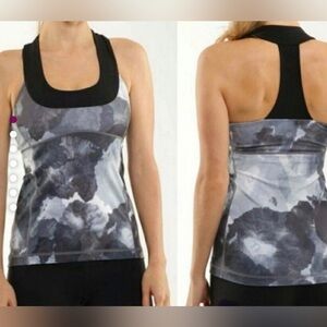 Lululemon scoop neck tank top black gray watercolor women’s size 4